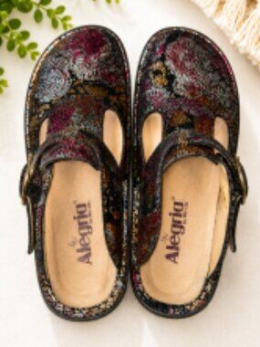 Alegria Ale-557 Glitter Metallic Swirl Spiral Mule Clog Buckle Shoe 37 7-7.5